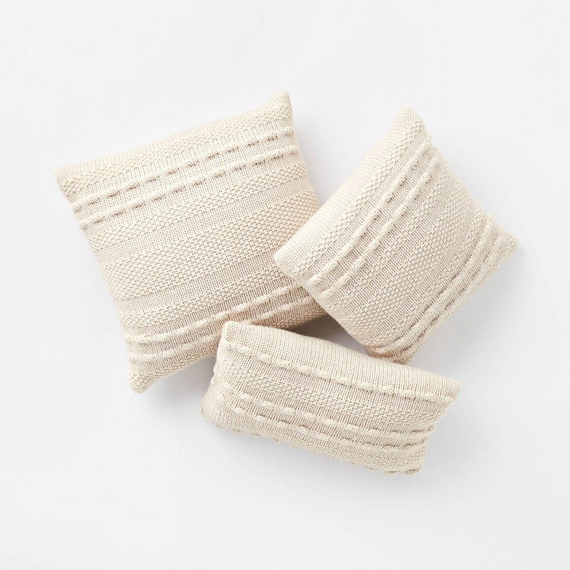 Oversized Bobble Knit Striped Lumbar Throw Pillow Cream - Threshold designed with Studio McGee