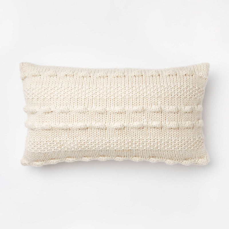 Oversized Bobble Knit Striped Lumbar Throw Pillow Cream - Threshold designed with Studio McGee