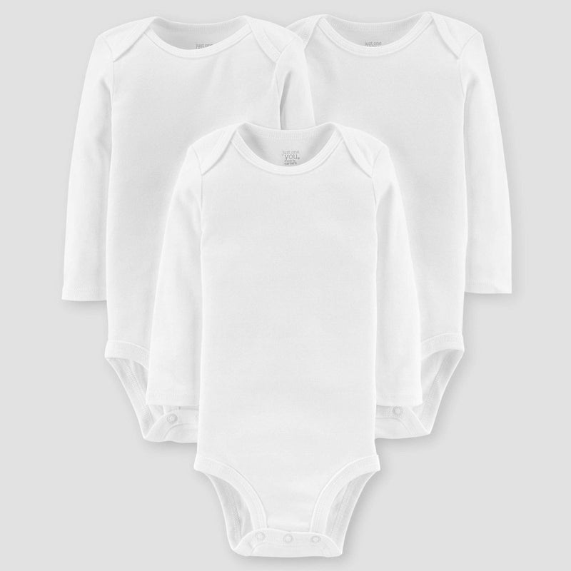 Carter's Just One You Baby 3pk Long Sleeve Bodysuit - White 12M