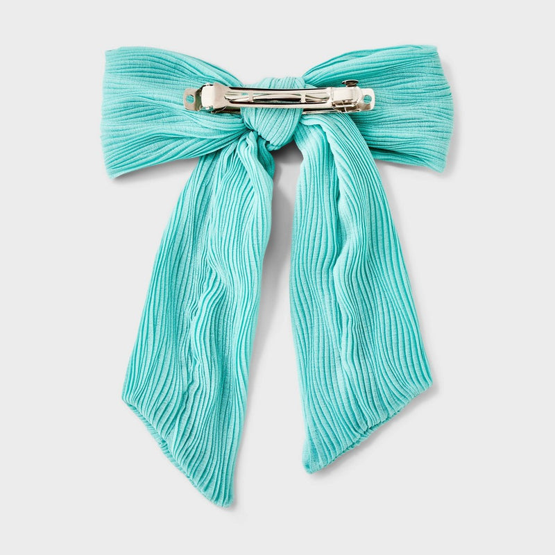 Girls' Ribbed Bow Barrette Clip - art class Aqua Blue