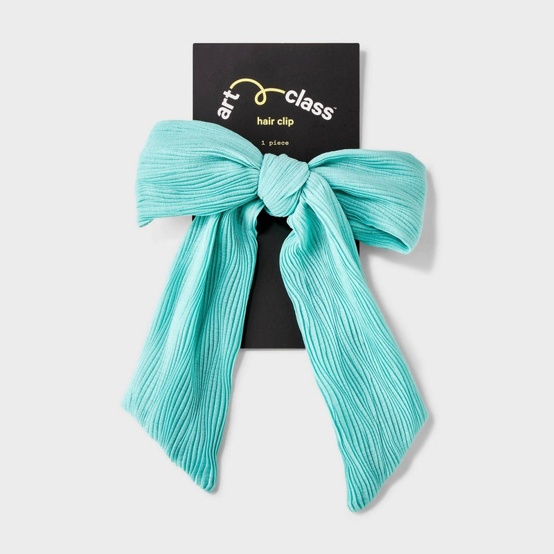 Girls' Ribbed Bow Barrette Clip - art class Aqua Blue