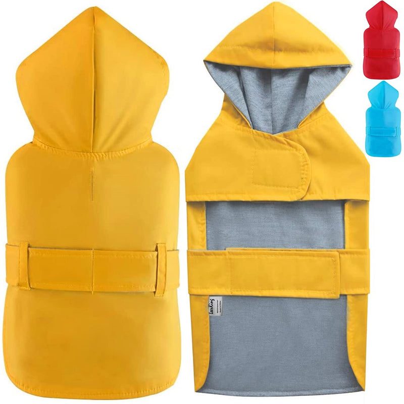 Leerking Dog Raincoat Hooded Leash Hole 10 Sizes, Waterproof Double Layer Dog Rain Coat Jacket With Lining For Small Medium And Large Dog,Yellow,S