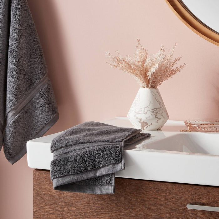 Threshold Spa Plush Washcloth Dark Gray : Microfiber, Machine Washable, Non-Slip Backing