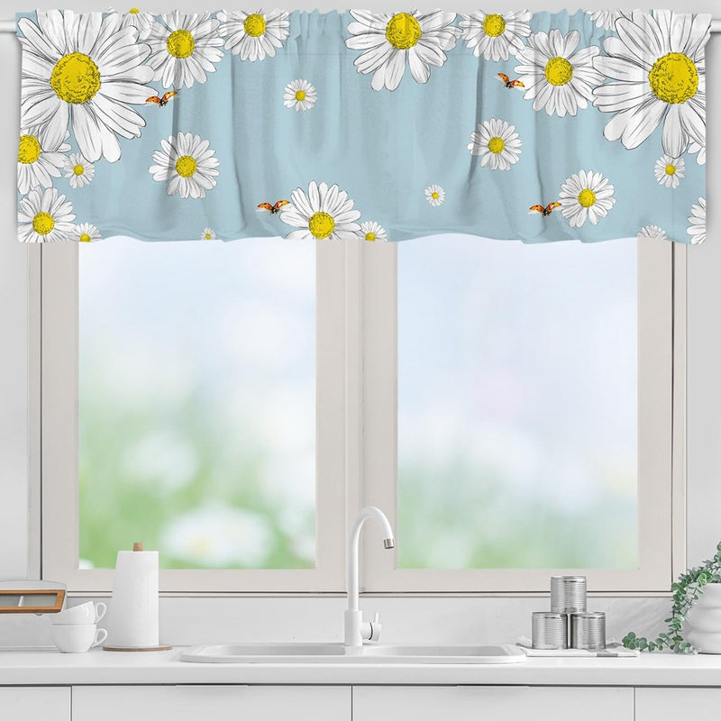 Bonsai Tree Daisy Window Valances 54X18 Inch As Kitchen Decor And Spring Decorations For The Home, Daisy Curtains For Bedroom, Living Room, Rod Pocket Valances