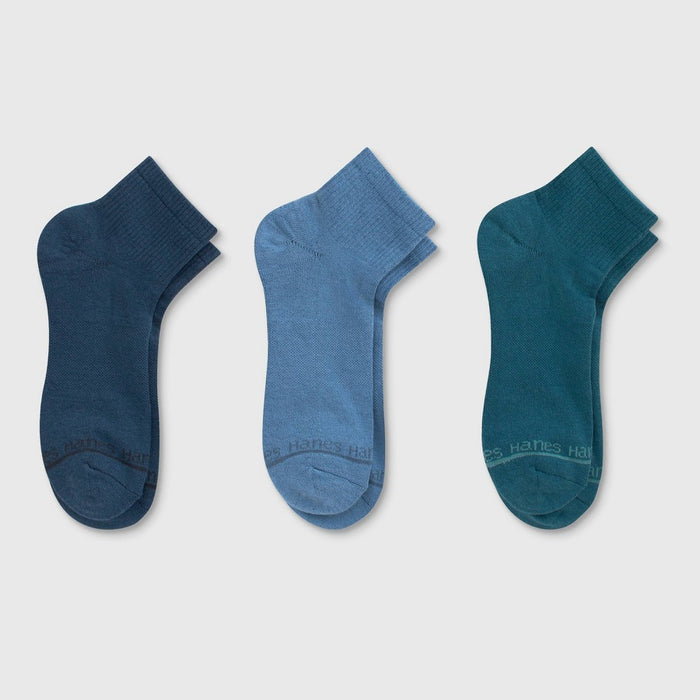 Hanes Originals Premium Men's SuperSoft Ankle Socks 3pk - Navy/Teal 6-12