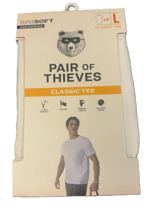 Pair of Thieves Men's Classic Fit Short Sleeve Crewneck Undershirt 2pk - White L