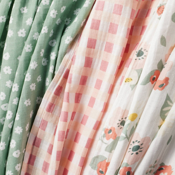 Muslin Swaddle Baby Blanket - Floral Gingham - 3pk - Cloud Island
