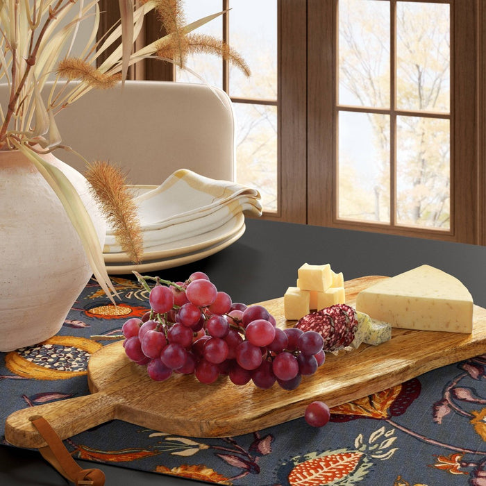 Mango Wood Rectangle Serving Tray with leather Knotted Loop Brown - Threshold