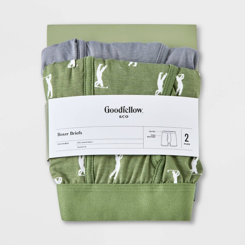 Men's Golfer Print Boxer Briefs 2pk - Goodfellow & Co Green XL
