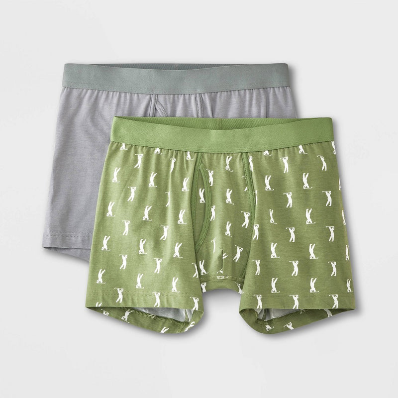 Men's Golfer Print Boxer Briefs 2pk - Goodfellow & Co Green XL