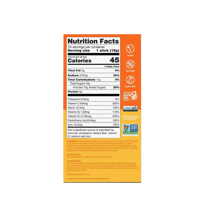 Liquid I.V. Hydration Multiplier + Immune Support Powder Energy Supplements - Tangerine - 0.56oz each/10ct