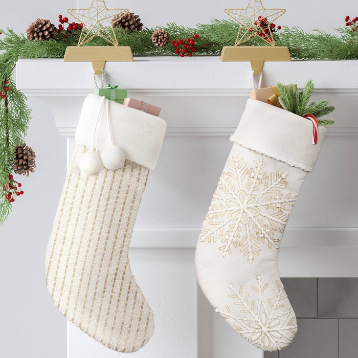 20" Embroidered Metallic Snowflakes Christmas Stocking Cream - Wondershop