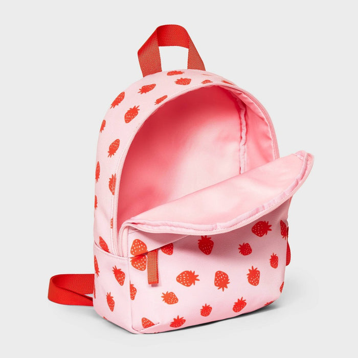 Kids' 11" Mini Backpack with Strawberries and Diagonal Zipper - Cat & Jack Pink