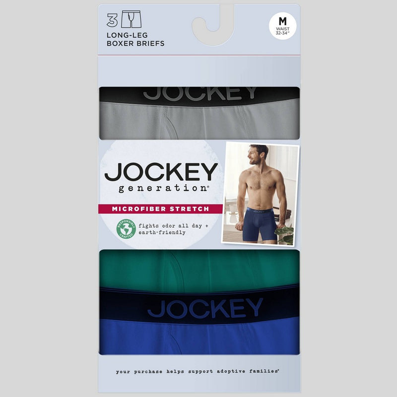 Jockey Generation Men's Microfiber Stretch Long Leg Boxer Briefs 3pk - Blue/Gray/Dark Teal Green M