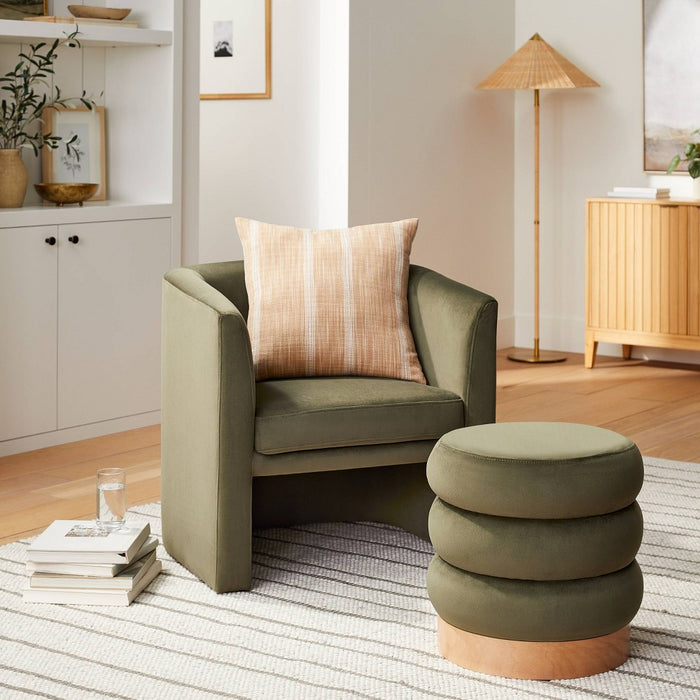 Vernon Upholstered Barrel Accent Chair Olive Velvet - Threshold designed with Studio McGee: Plush Seating for Living Spaces (LOCAL PICKUP ONLY)