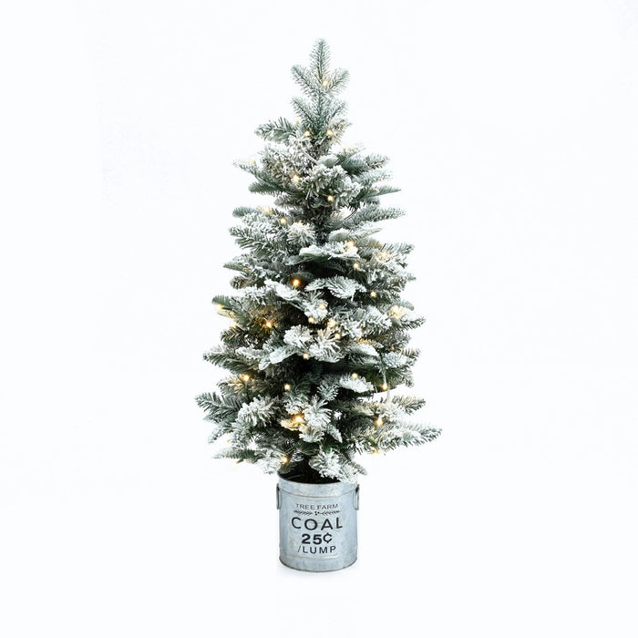 LuxenHome 3' Pre-Lit LED Artificial Flocked Fir Christmas Tree with Metal Pot Off-White (LOCAL PICKUP ONLY)
