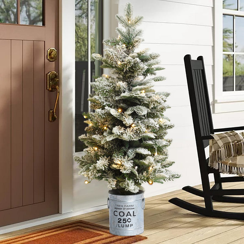 LuxenHome 3' Pre-Lit LED Artificial Flocked Fir Christmas Tree with Metal Pot Off-White (LOCAL PICKUP ONLY)