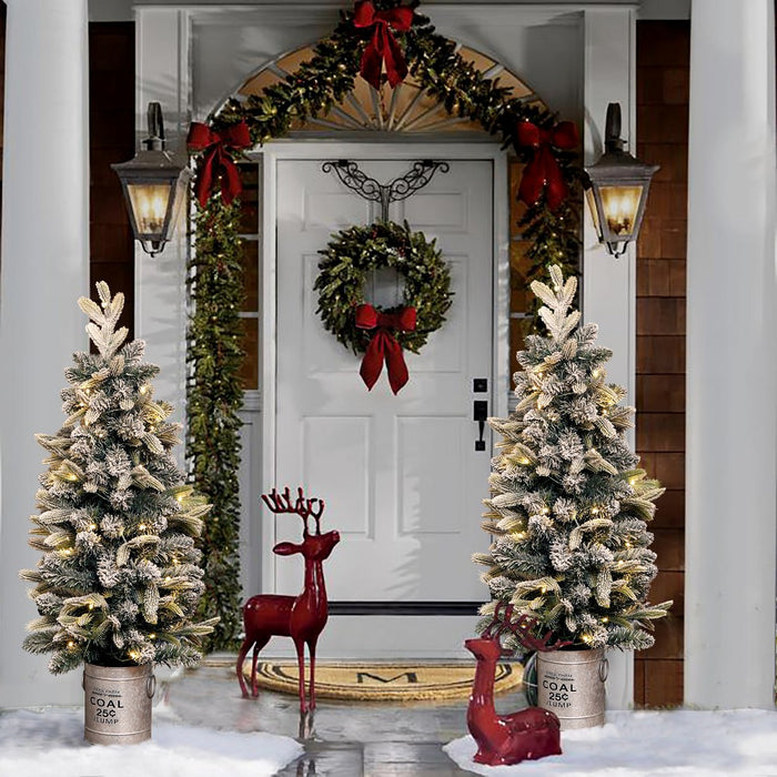 LuxenHome 3' Pre-Lit LED Artificial Flocked Fir Christmas Tree with Metal Pot Off-White (LOCAL PICKUP ONLY)