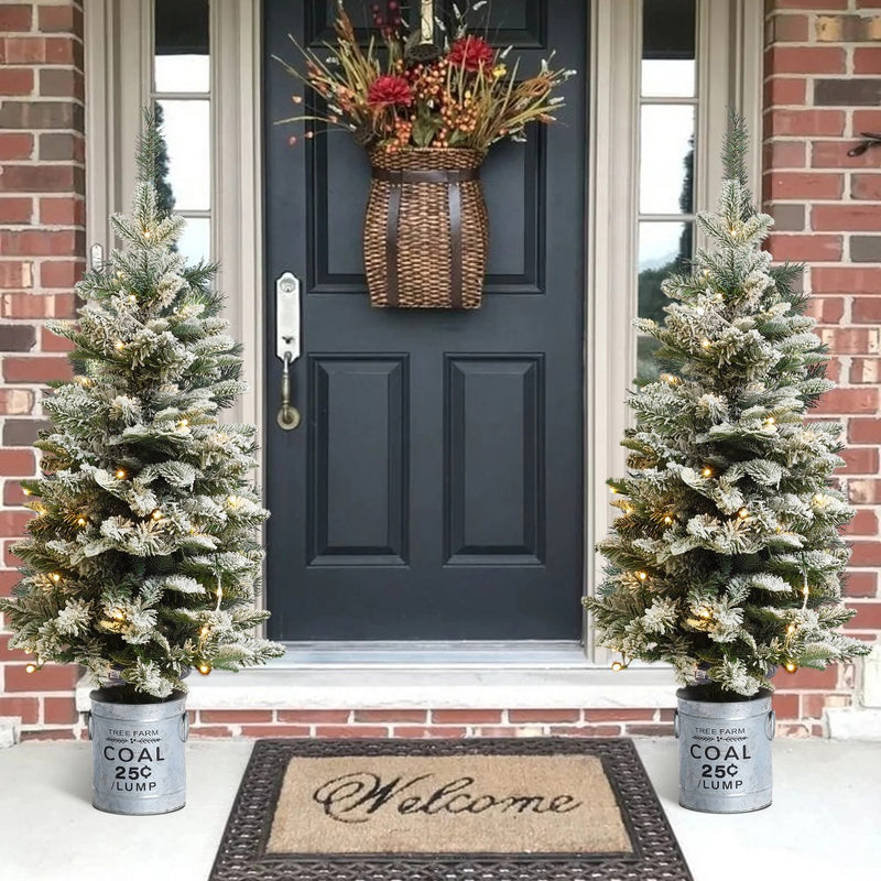 LuxenHome 3' Pre-Lit LED Artificial Flocked Fir Christmas Tree with Metal Pot Off-White (LOCAL PICKUP ONLY)