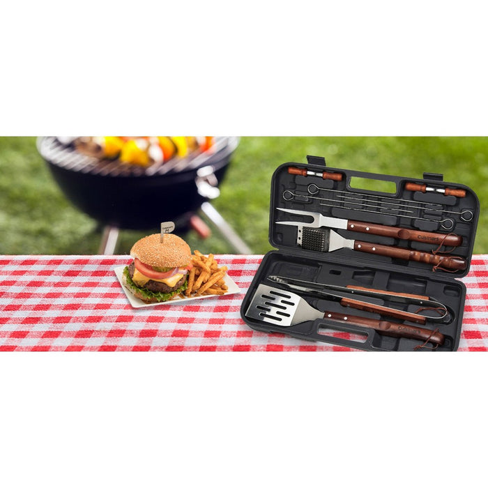 Cuisinart CGS-W13 13pc Wooden Handle Grill Tool Set: Stainless Steel BBQ Accessories, Outdoor Cooking Tools