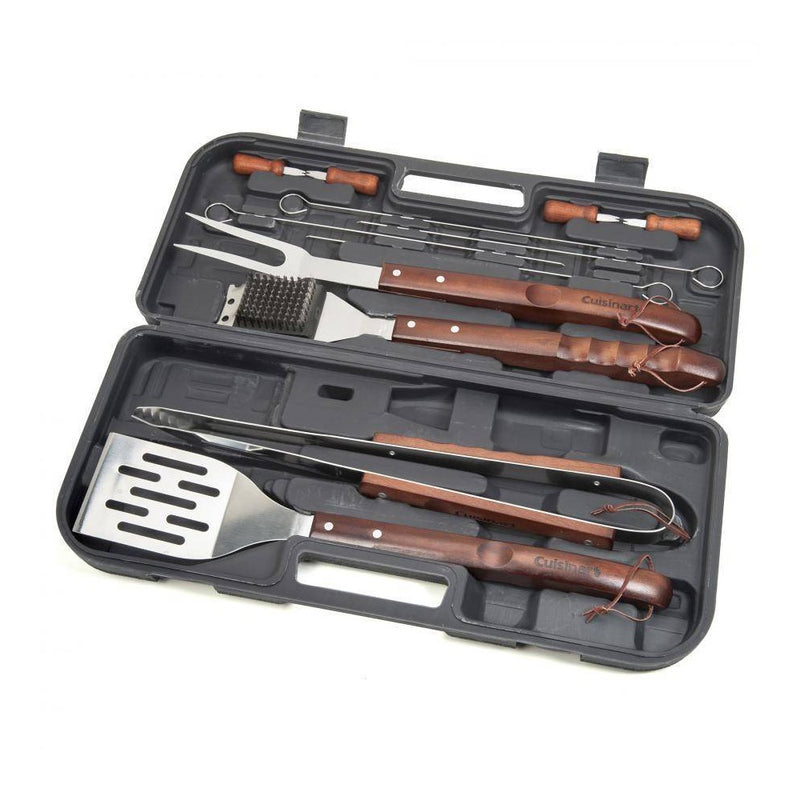 Cuisinart CGS-W13 13pc Wooden Handle Grill Tool Set: Stainless Steel BBQ Accessories, Outdoor Cooking Tools