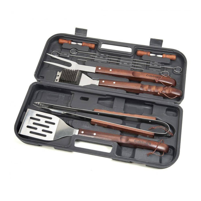 Cuisinart CGS-W13 13pc Wooden Handle Grill Tool Set: Stainless Steel BBQ Accessories, Outdoor Cooking Tools