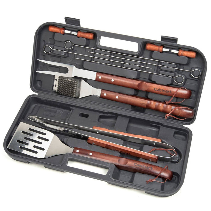 Cuisinart CGS-W13 13pc Wooden Handle Grill Tool Set: Stainless Steel BBQ Accessories, Outdoor Cooking Tools