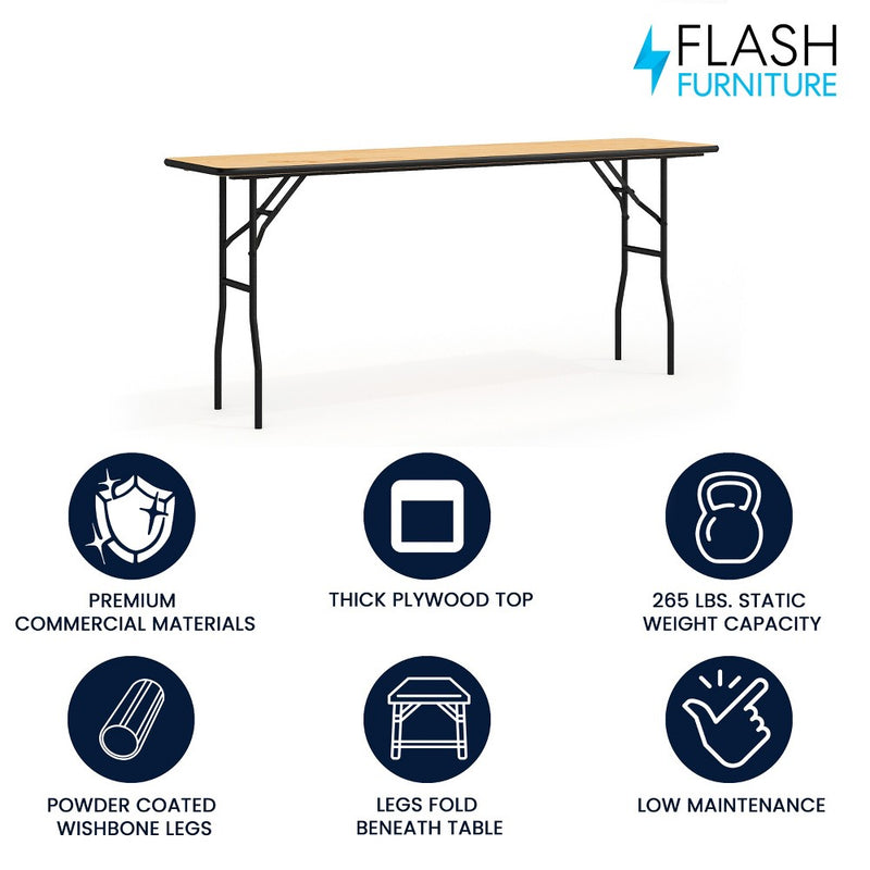 Flash Furniture Gael 6-Foot Rectangular Wood Folding Training / Seminar Table with Smooth Clear Coated Finished Top (LOCAL PICKUP ONLY)