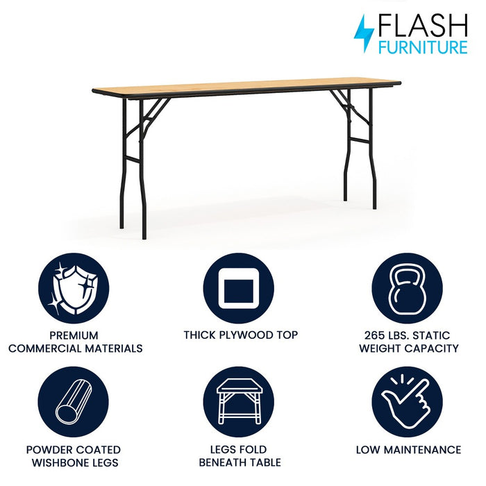 Flash Furniture Gael 6-Foot Rectangular Wood Folding Training / Seminar Table with Smooth Clear Coated Finished Top (LOCAL PICKUP ONLY)