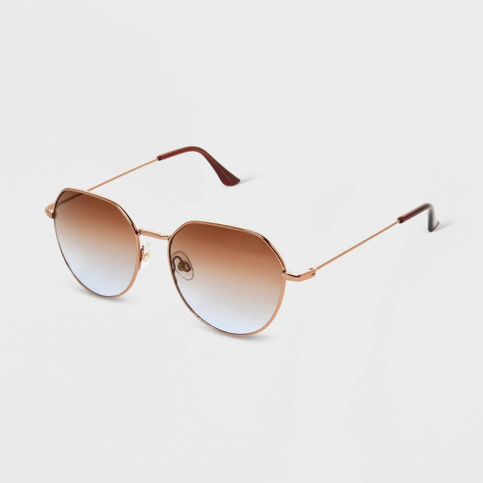 Women's Shiny Metal Round Sunglasses with Gradient Lenses - Universal Thread Brown