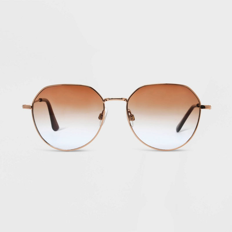Women's Shiny Metal Round Sunglasses with Gradient Lenses - Universal Thread Brown