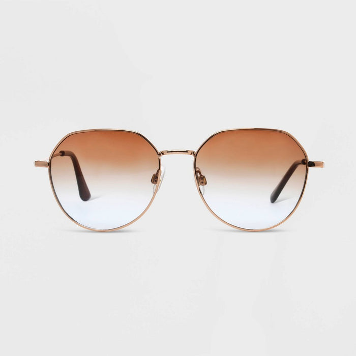 Women's Shiny Metal Round Sunglasses with Gradient Lenses - Universal Thread Brown