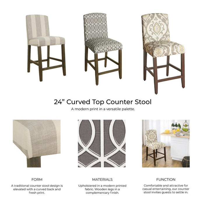 HomePop 24" Curved Top Counter Height Barstool Natural : Upholstered, Wood Legs, Foam Padded Back (LOCAL PICKUP ONLY)