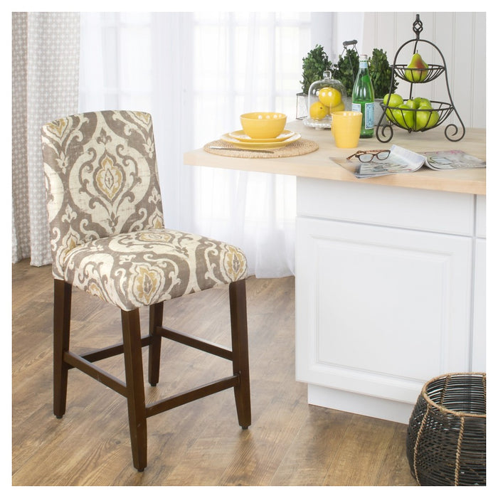HomePop 24" Curved Top Counter Height Barstool Natural : Upholstered, Wood Legs, Foam Padded Back (LOCAL PICKUP ONLY)