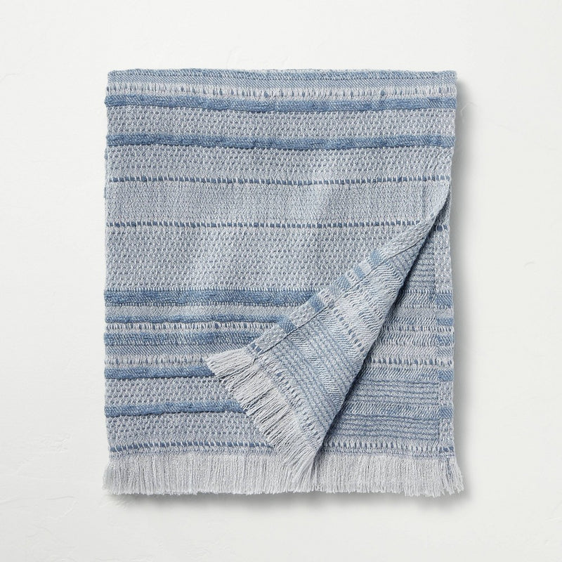Textured Rib Stripe Dobby Throw Blanket Vintage Blue - Hearth & Hand with Magnolia