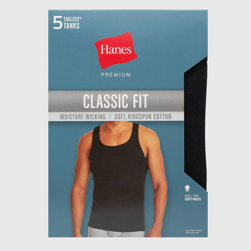 Hanes Premium Men's Tank Top Undershirt 5pk - Black/Gray L