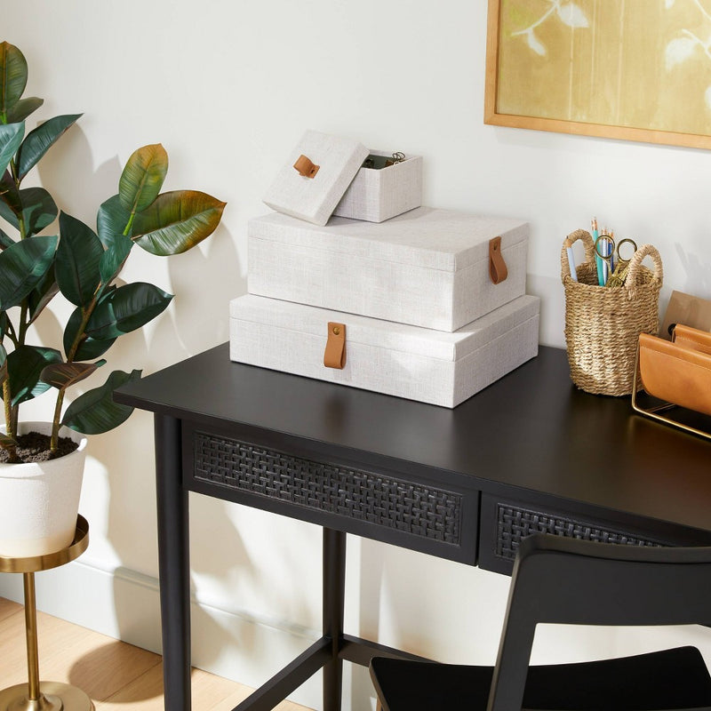 Medium Fabric Storage Box with Faux Leather Accent Cream - Hearth & Hand with Magnolia