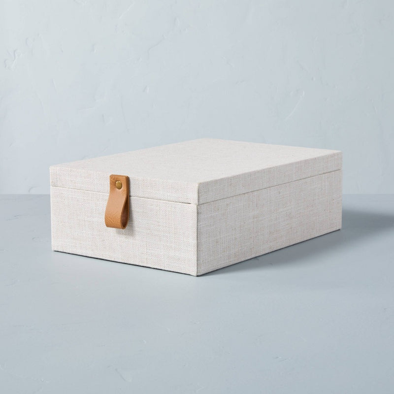 Medium Fabric Storage Box with Faux Leather Accent Cream - Hearth & Hand with Magnolia