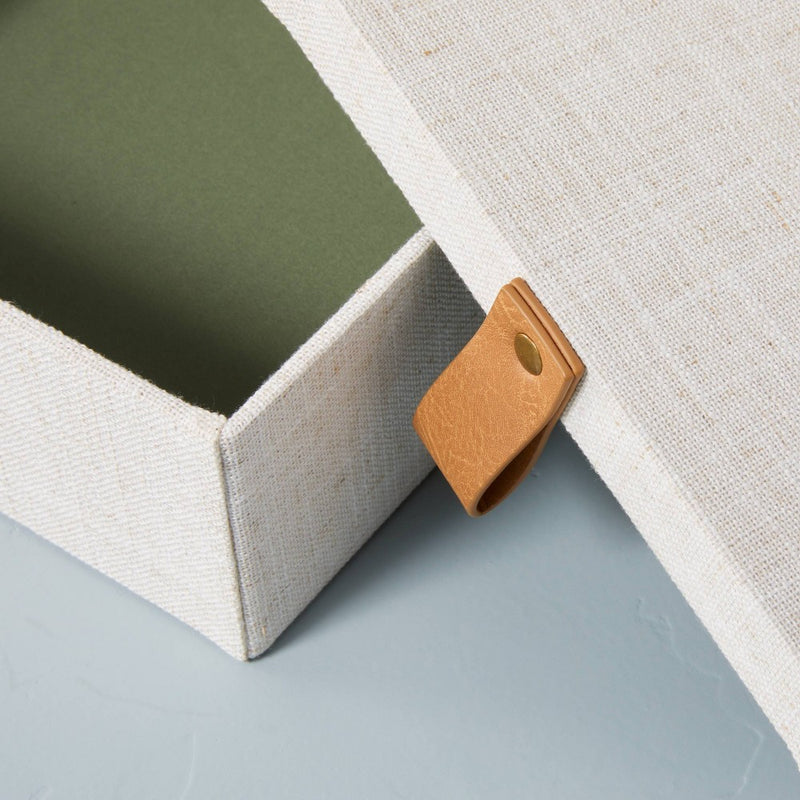 Medium Fabric Storage Box with Faux Leather Accent Cream - Hearth & Hand with Magnolia