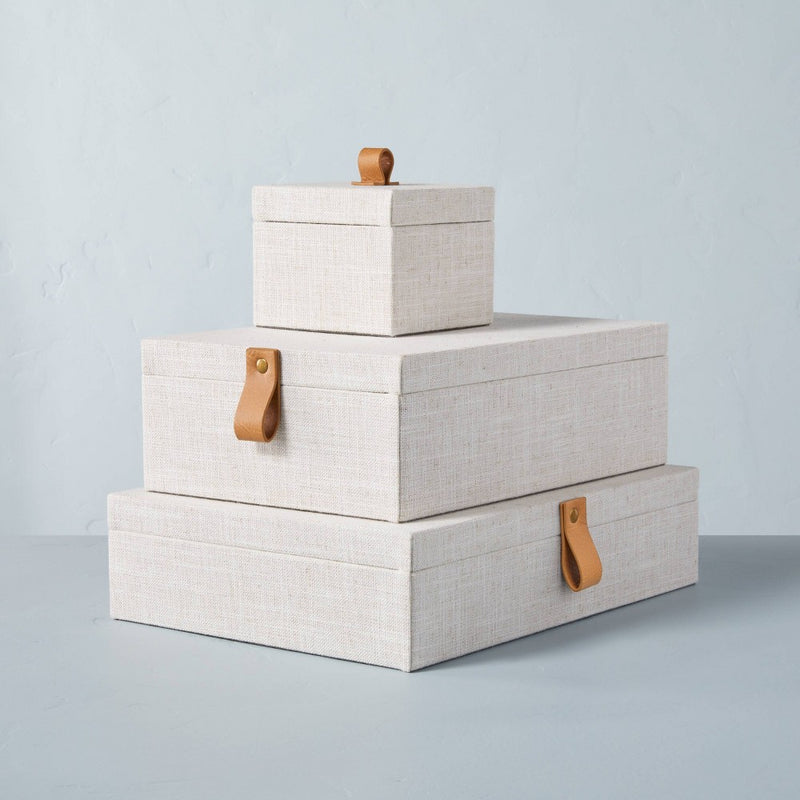 Medium Fabric Storage Box with Faux Leather Accent Cream - Hearth & Hand with Magnolia