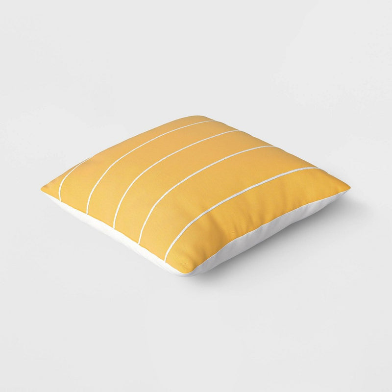 Embroidered Striped Cotton Square Throw Pillow - Room Essentials: Woven Texture, Cushioned, Indoor Use, OEKO-TEX Certified
