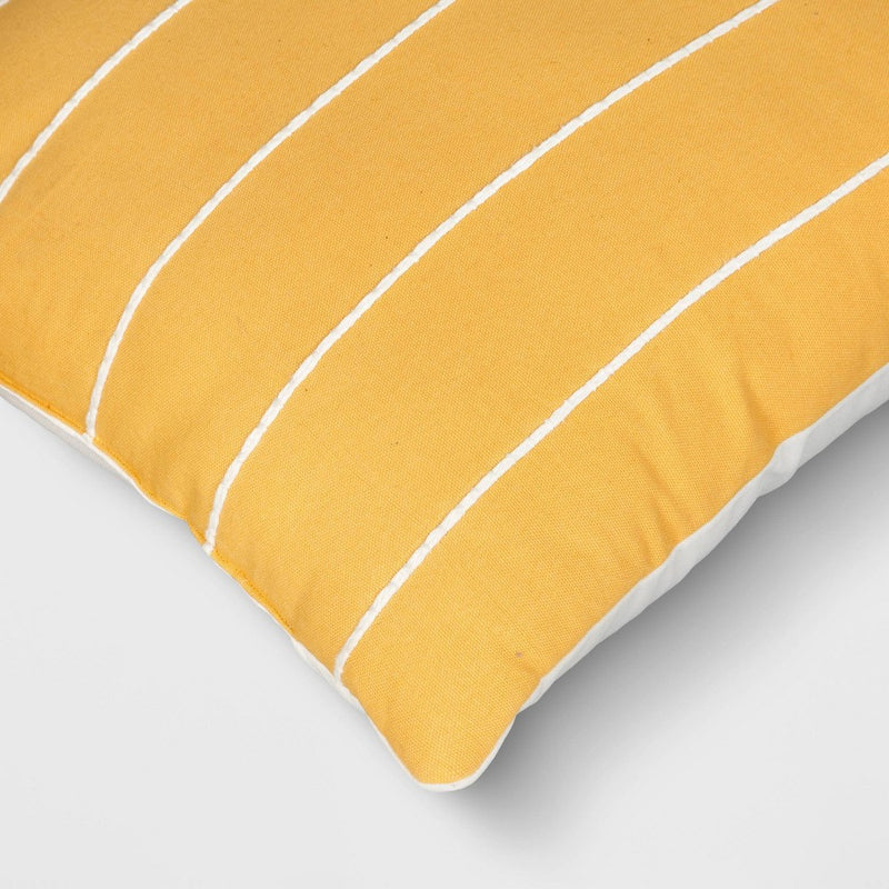 Embroidered Striped Cotton Square Throw Pillow - Room Essentials: Woven Texture, Cushioned, Indoor Use, OEKO-TEX Certified