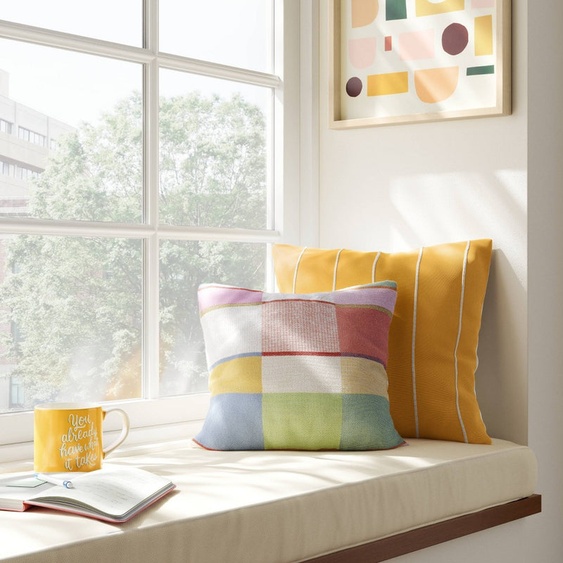 Embroidered Striped Cotton Square Throw Pillow - Room Essentials: Woven Texture, Cushioned, Indoor Use, OEKO-TEX Certified