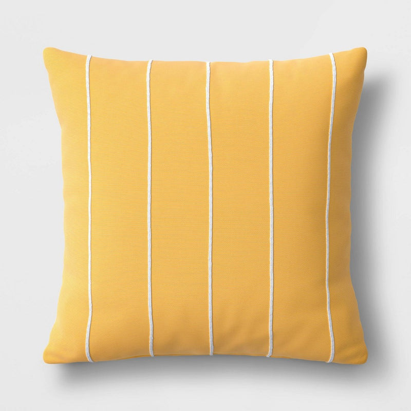 Embroidered Striped Cotton Square Throw Pillow - Room Essentials: Woven Texture, Cushioned, Indoor Use, OEKO-TEX Certified