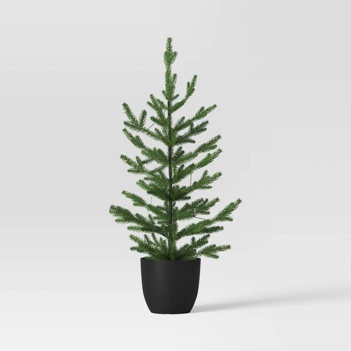 3' Pre-lit Indexed Balsam Fir Mini Artificial Christmas Tree in Black Pot Warm White Lights - Wondershop