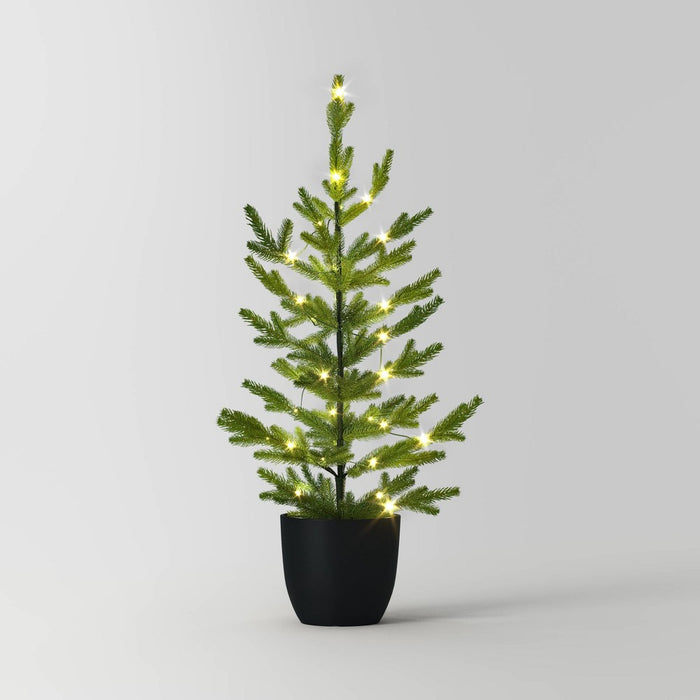 3' Pre-lit Indexed Balsam Fir Mini Artificial Christmas Tree in Black Pot Warm White Lights - Wondershop