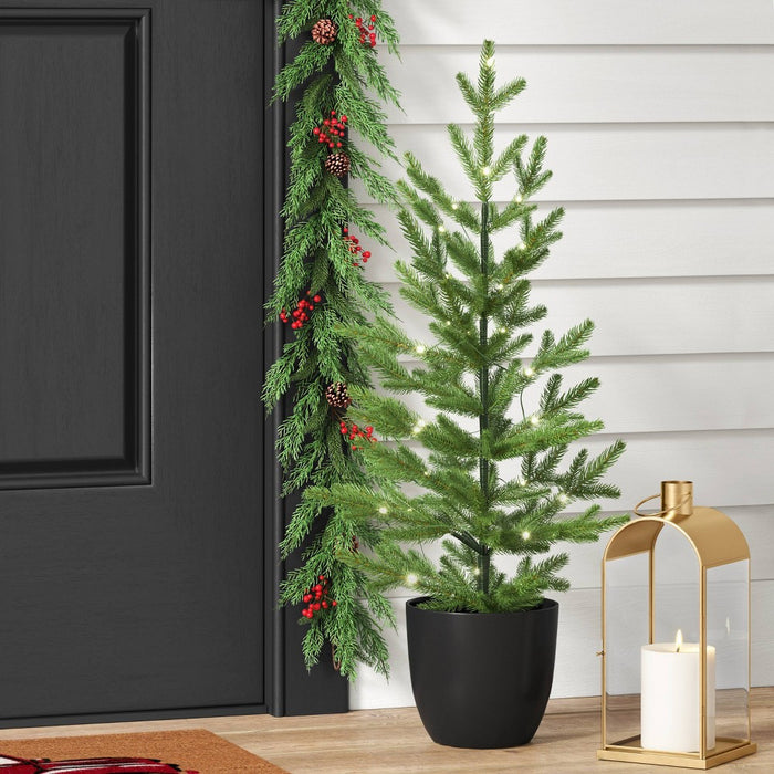 3' Pre-lit Indexed Balsam Fir Mini Artificial Christmas Tree in Black Pot Warm White Lights - Wondershop