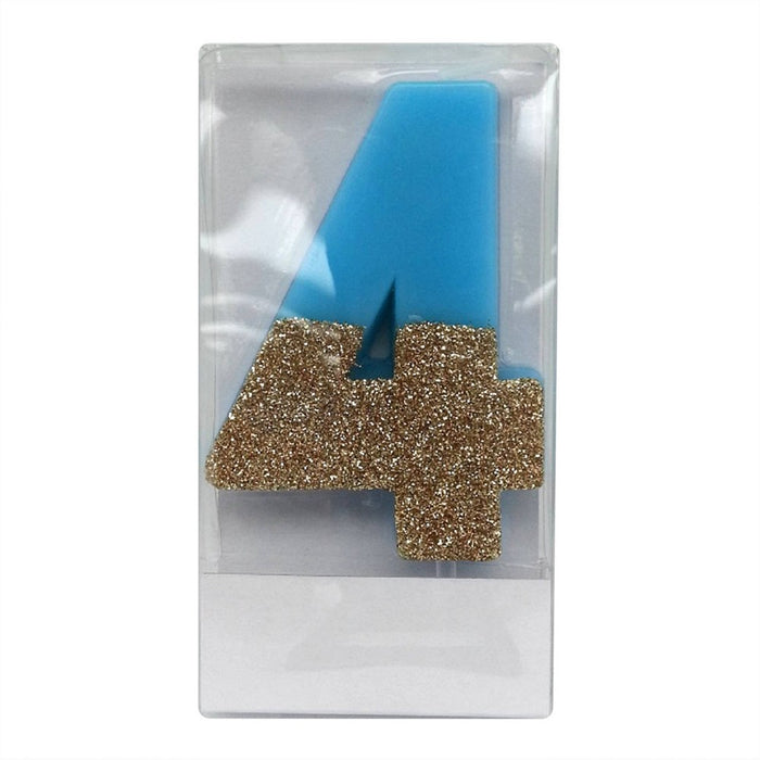 Number 4 Glitter Candle Blue/Gold - Spritz