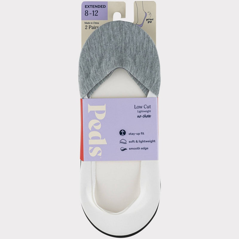 Peds Women's Extended Size Cotton 2pk Unseen Liner Casual Socks - Gray 8-12
