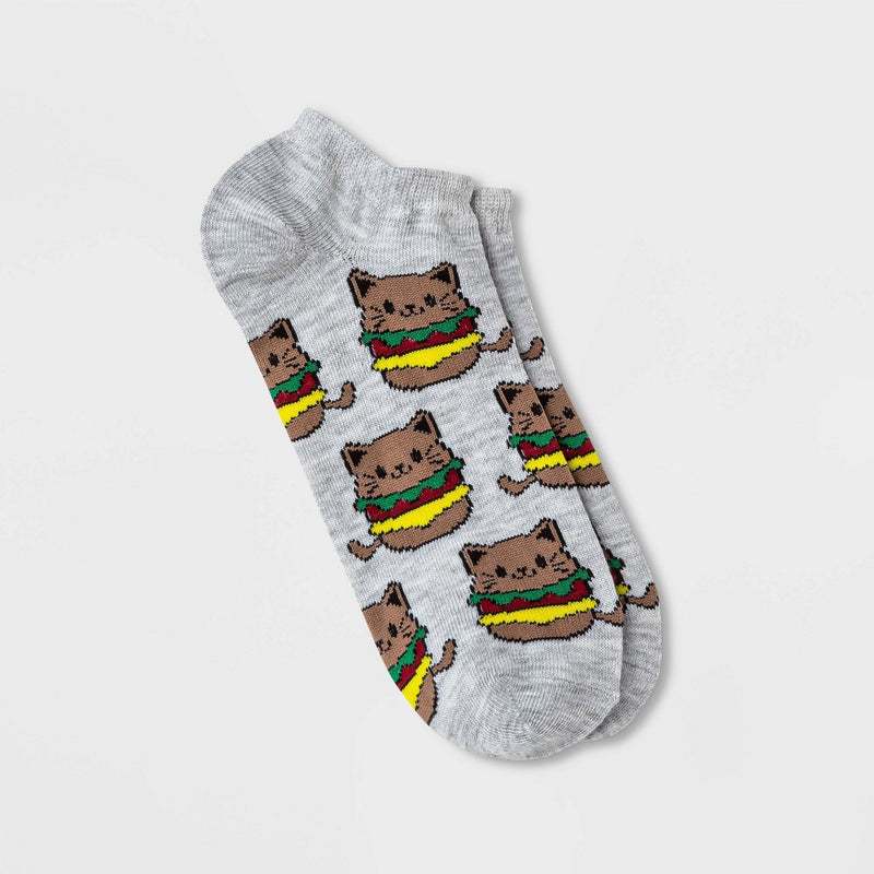 Women's Cat Hamburger Low Cut Socks - Light Heather Gray 4-10